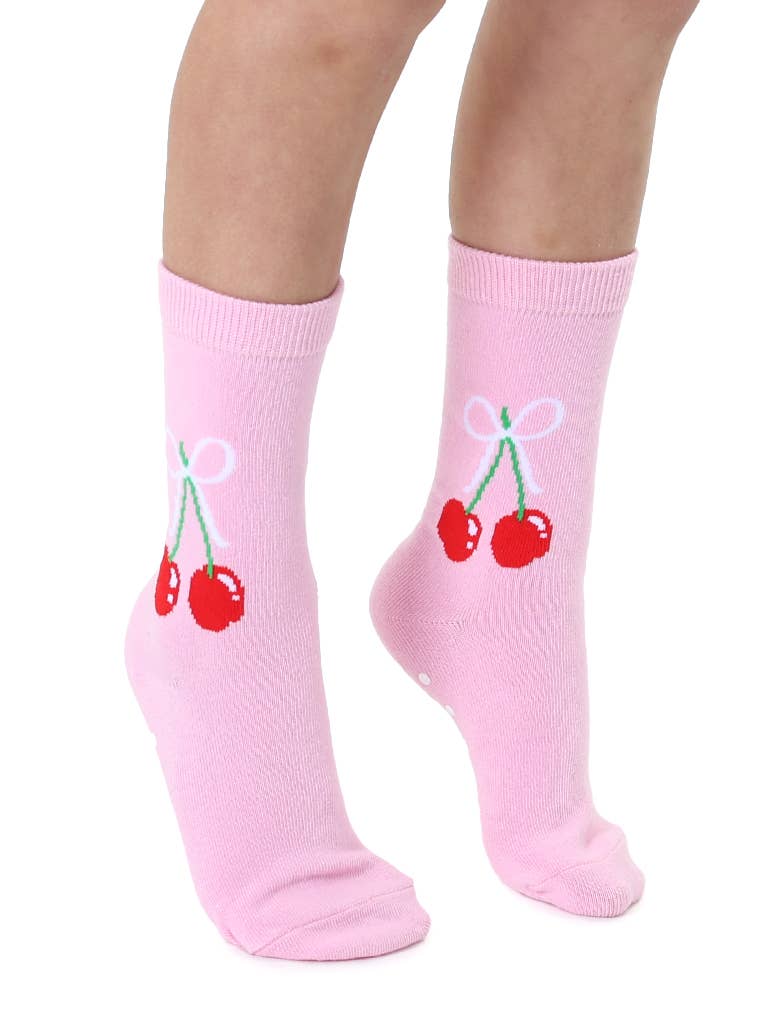 Chaussettes montantes 3D pour enfants - Motif cerises avec nœud