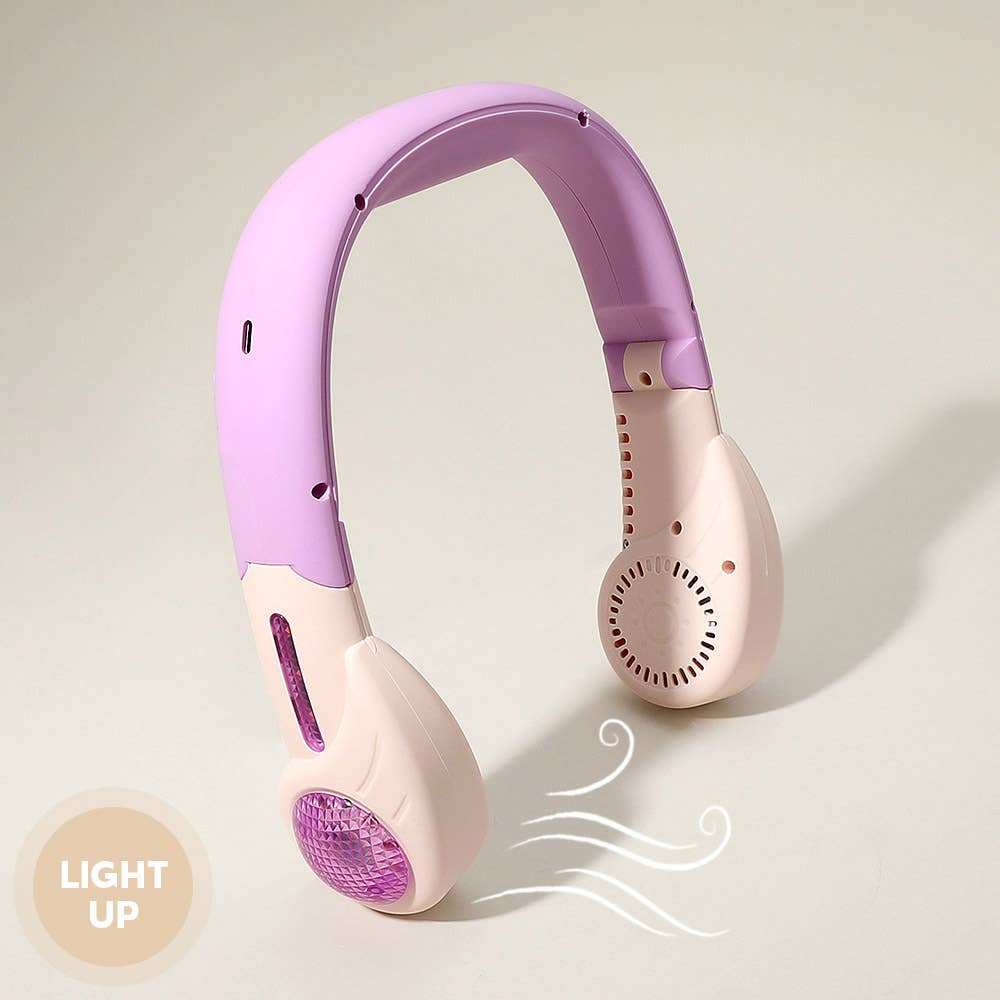 Ventilateur de cou portable pliable et lumineux - rose violet
