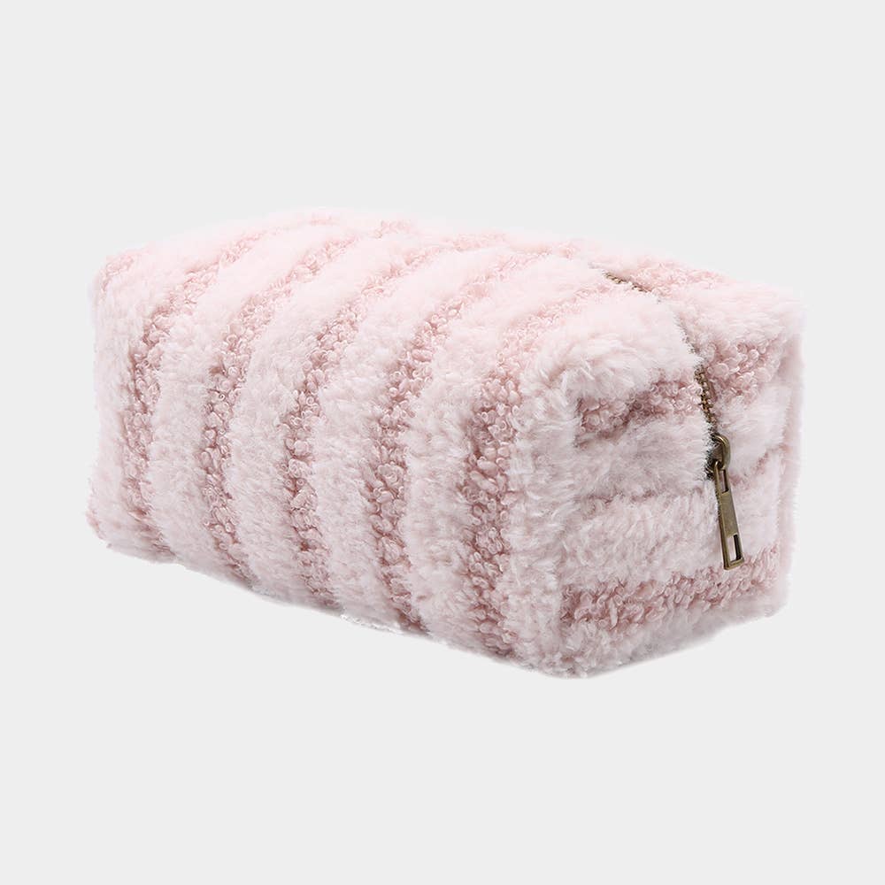 Stripe Sherpa Pouch Bag - pink