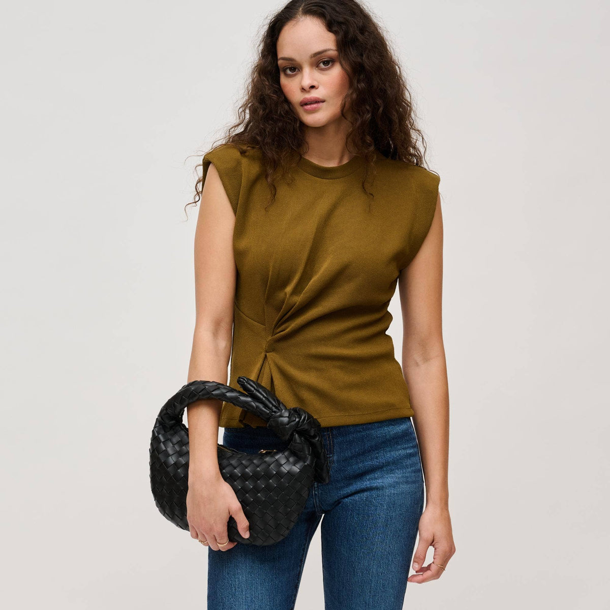 Bow knotted Woven vegan leather Clutch