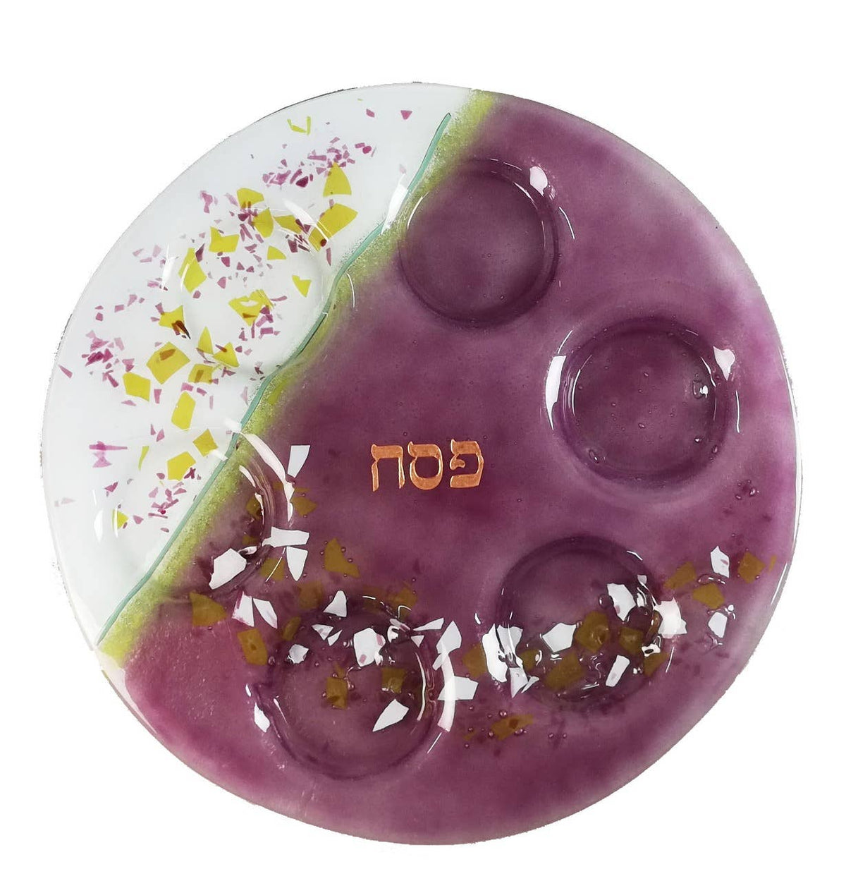 Seder Plate - Handmade Fused Glass - Judaica-Confetti Colors