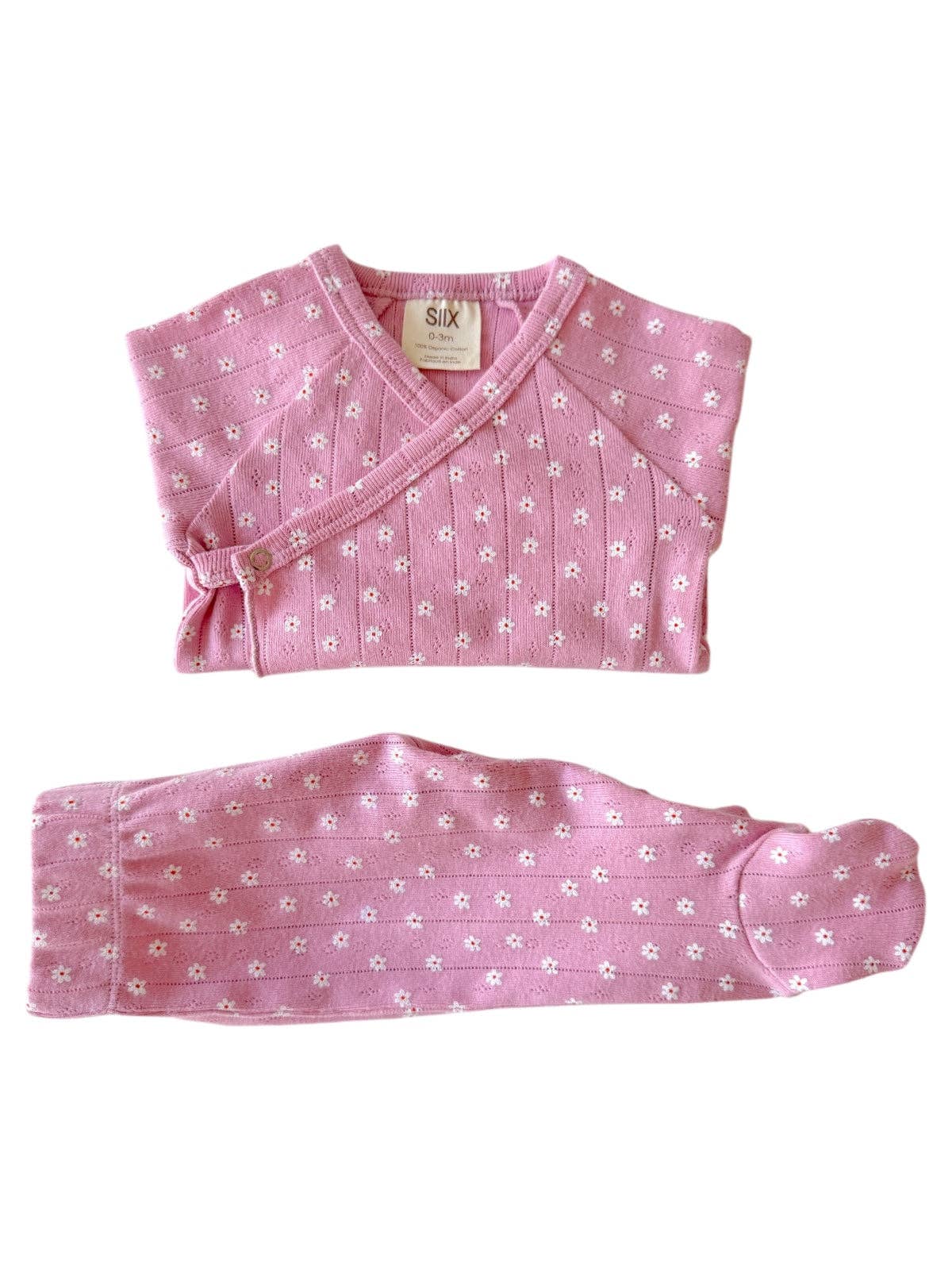 Ensemble nouveau-né Fleur rose / Pointelle bio