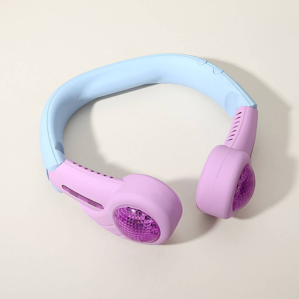Ventilateur de cou portable pliable et lumineux - Bleu violet