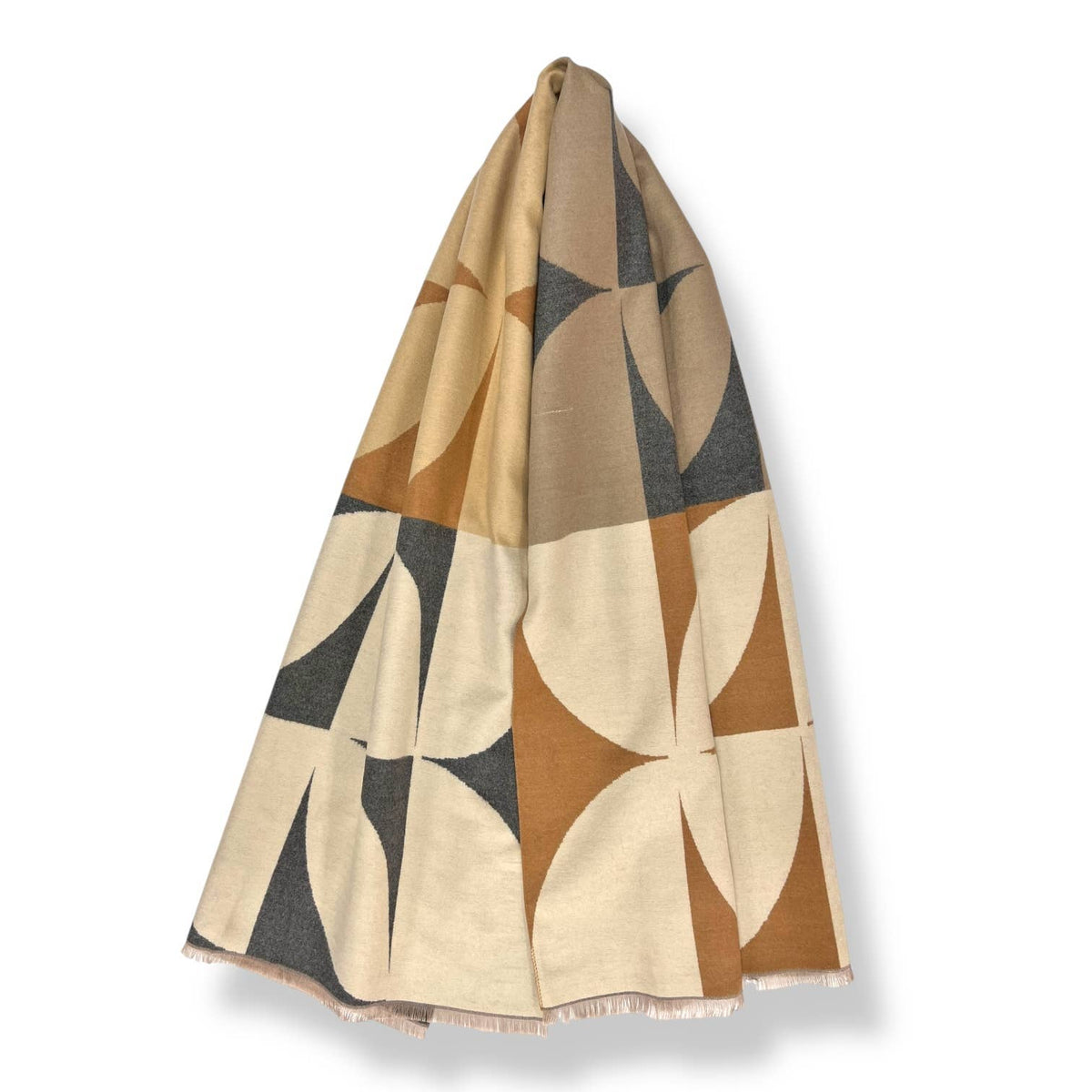 Retro print on cashmere blend scarf finished with fringes - Gray