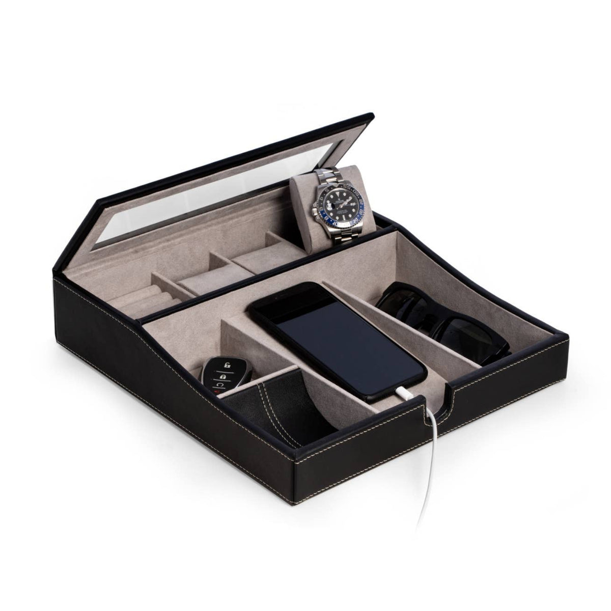 Black Valet with Multi Comparment Storage