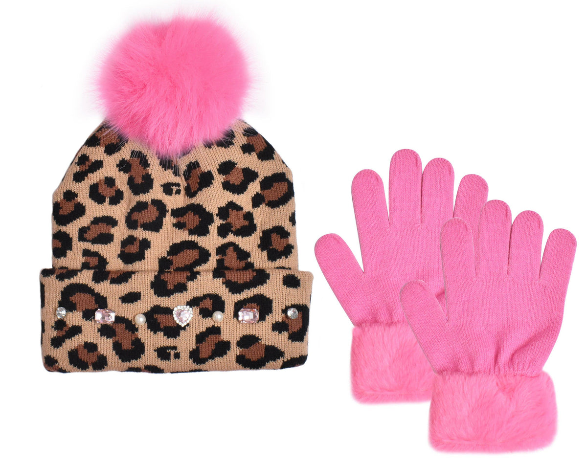 Ensemble chapeau et gants à imprimé léopard