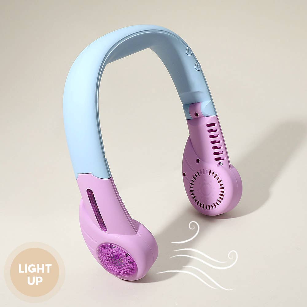 Ventilateur de cou portable pliable et lumineux - Bleu violet