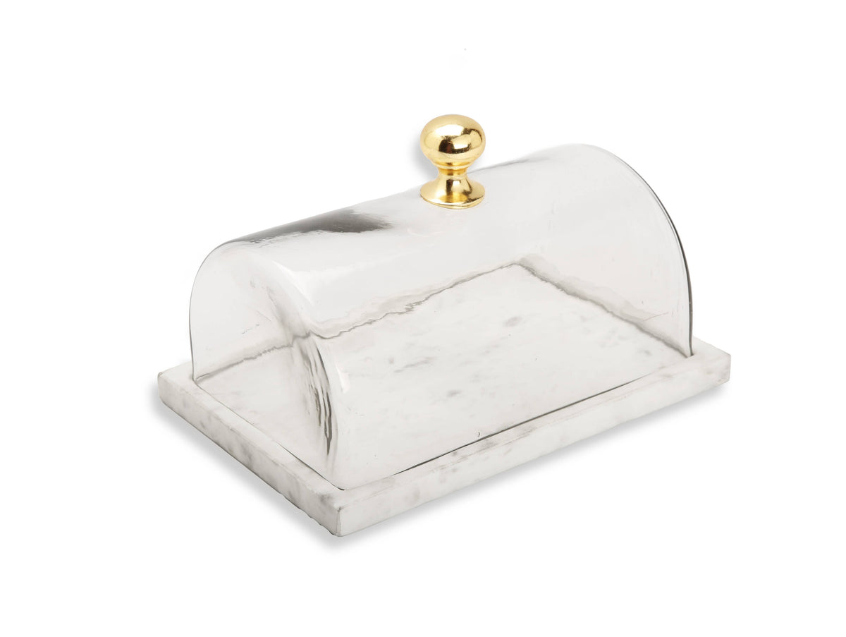 Cloche à gâteau rectangulaire en marbre avec bouton doré - Moyenne