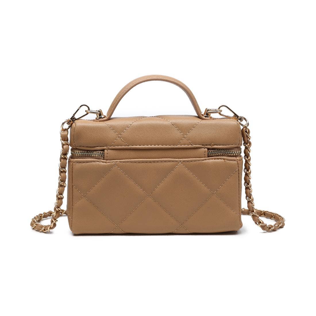 Quilted vanity bag with chain - tan