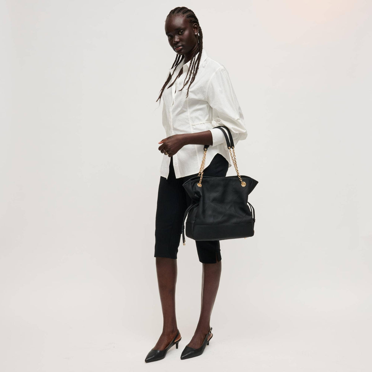 Sac cabas matelassé à cordon - noir