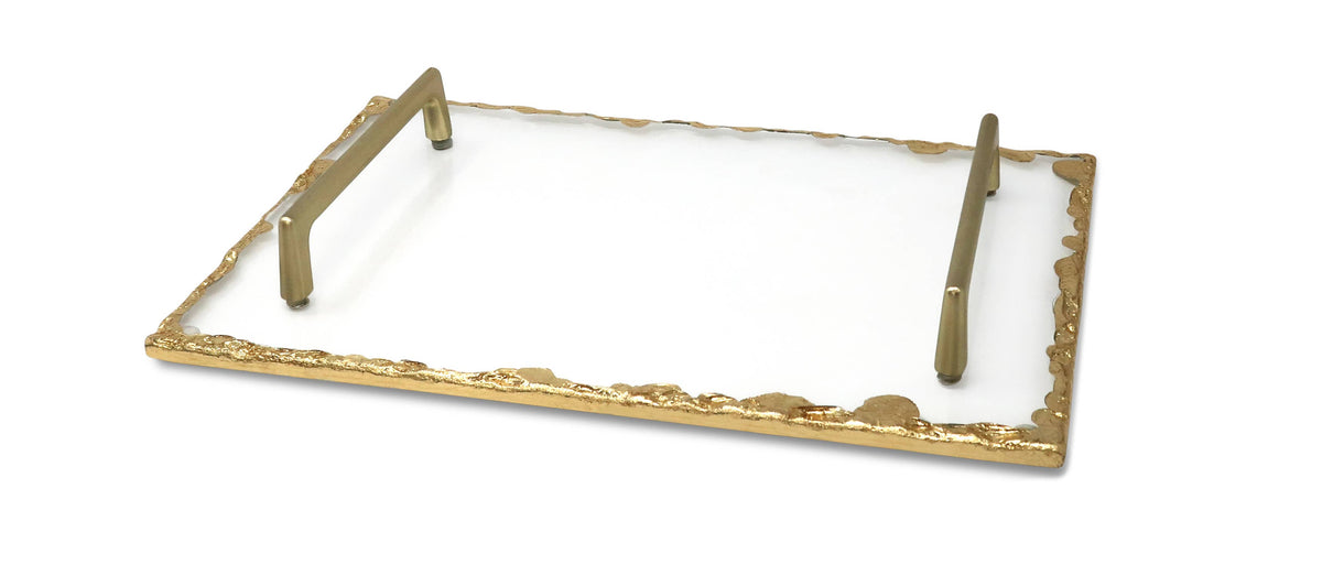 Glass Tray with Gold Rim and Handles