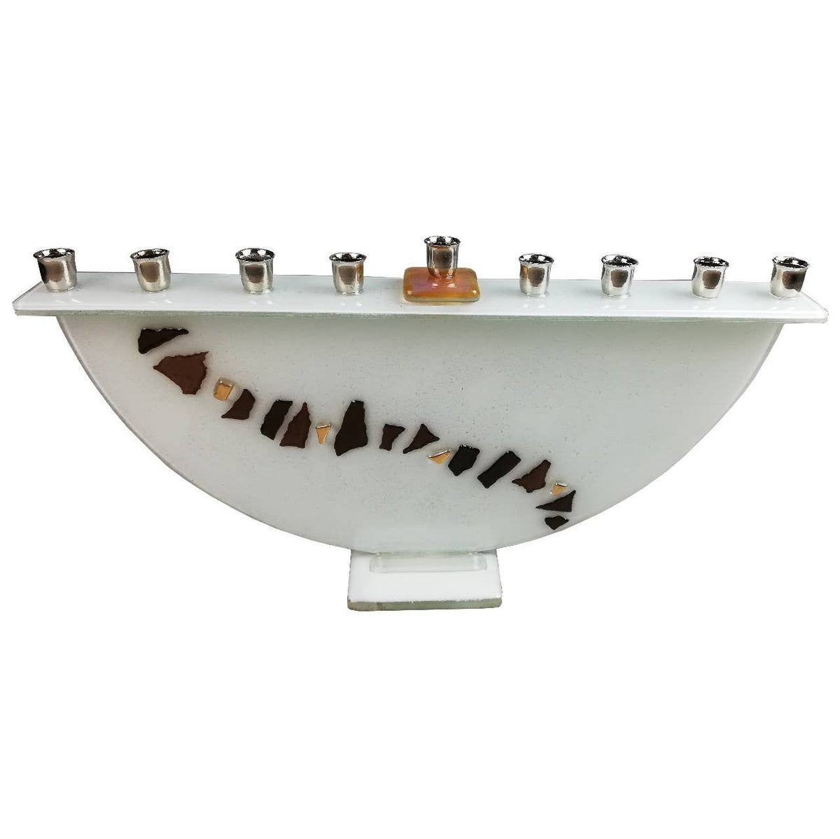 Menorah en verre fusionné faite à la main - Confetti Blanc