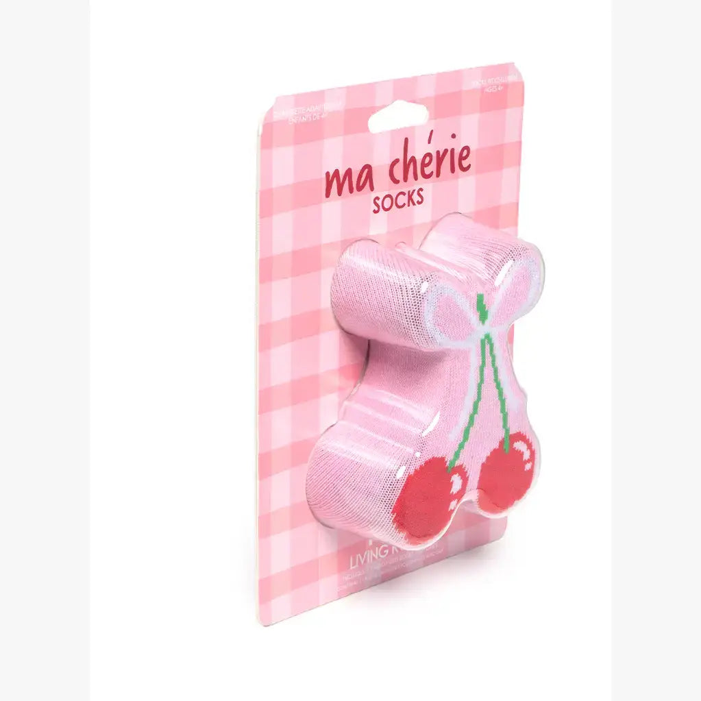 Chaussettes montantes 3D pour enfants - Motif cerises avec nœud