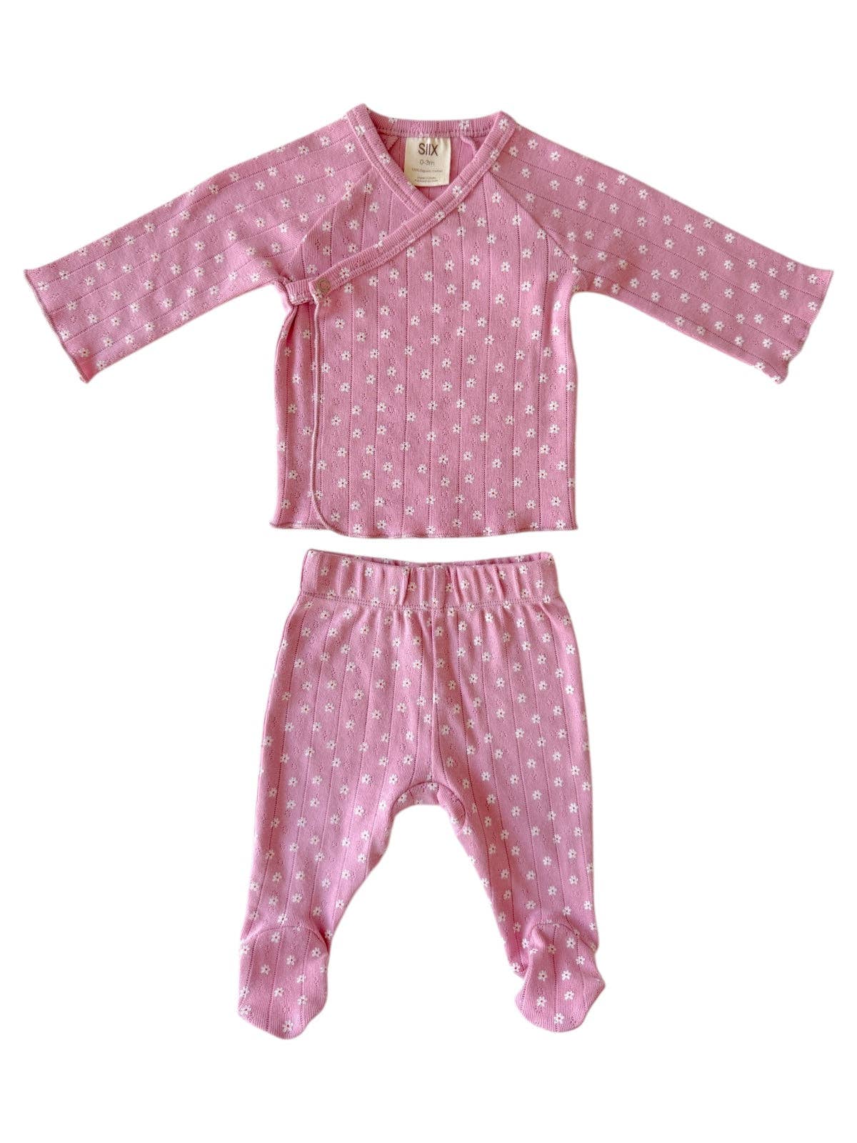 Ensemble nouveau-né Fleur rose / Pointelle bio
