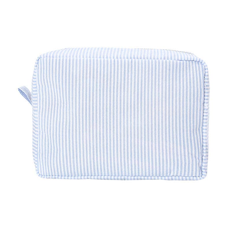 Personalized Seersucker Striped Toiletry Bag - blue