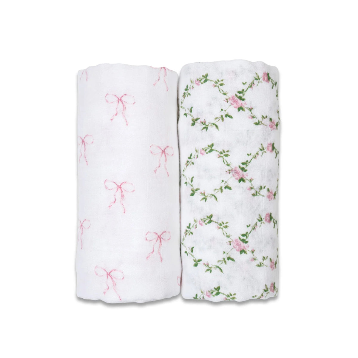 2 pack Cotton Swaddles - Bow + Rose