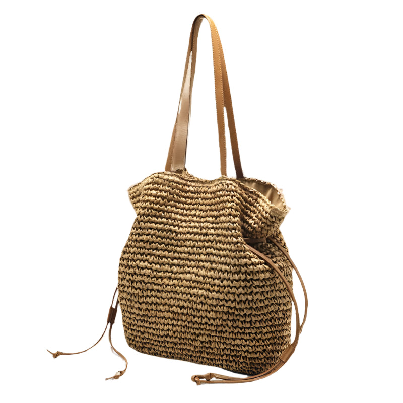 Drawstring Large Capacity Straw Shoulder Bag