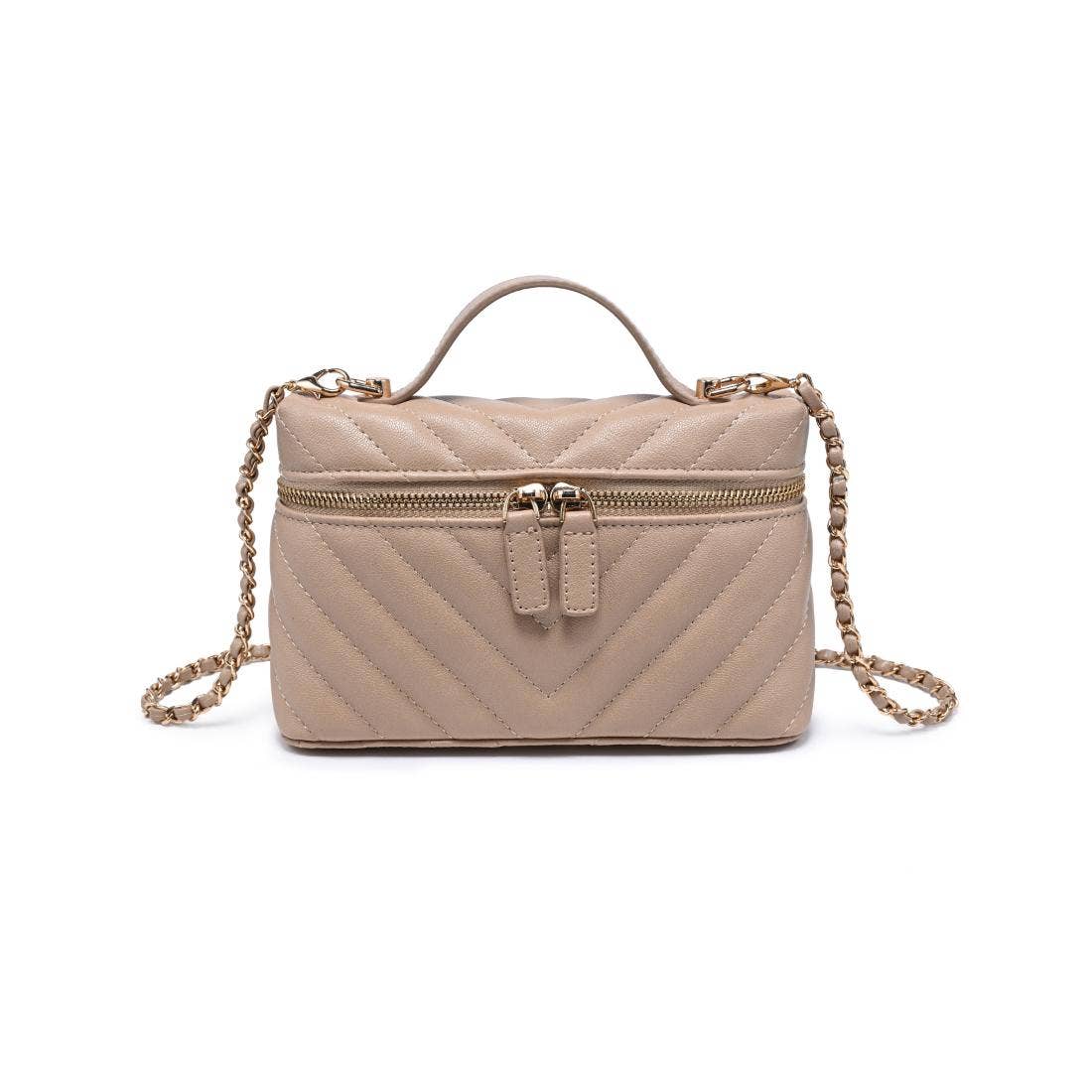Chevron-quilted Vanity bag with chain - natural