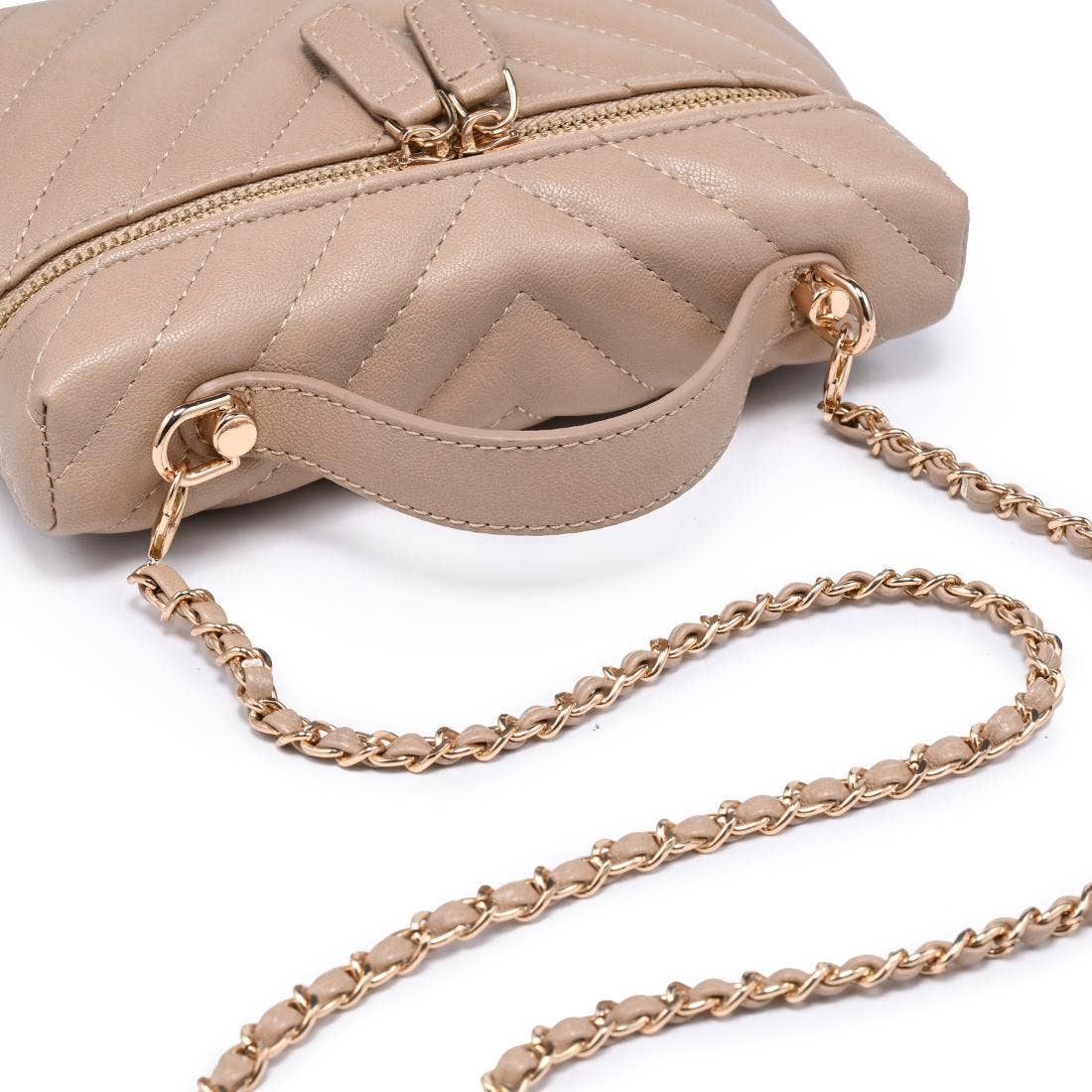 Chevron-quilted Vanity bag with chain - natural