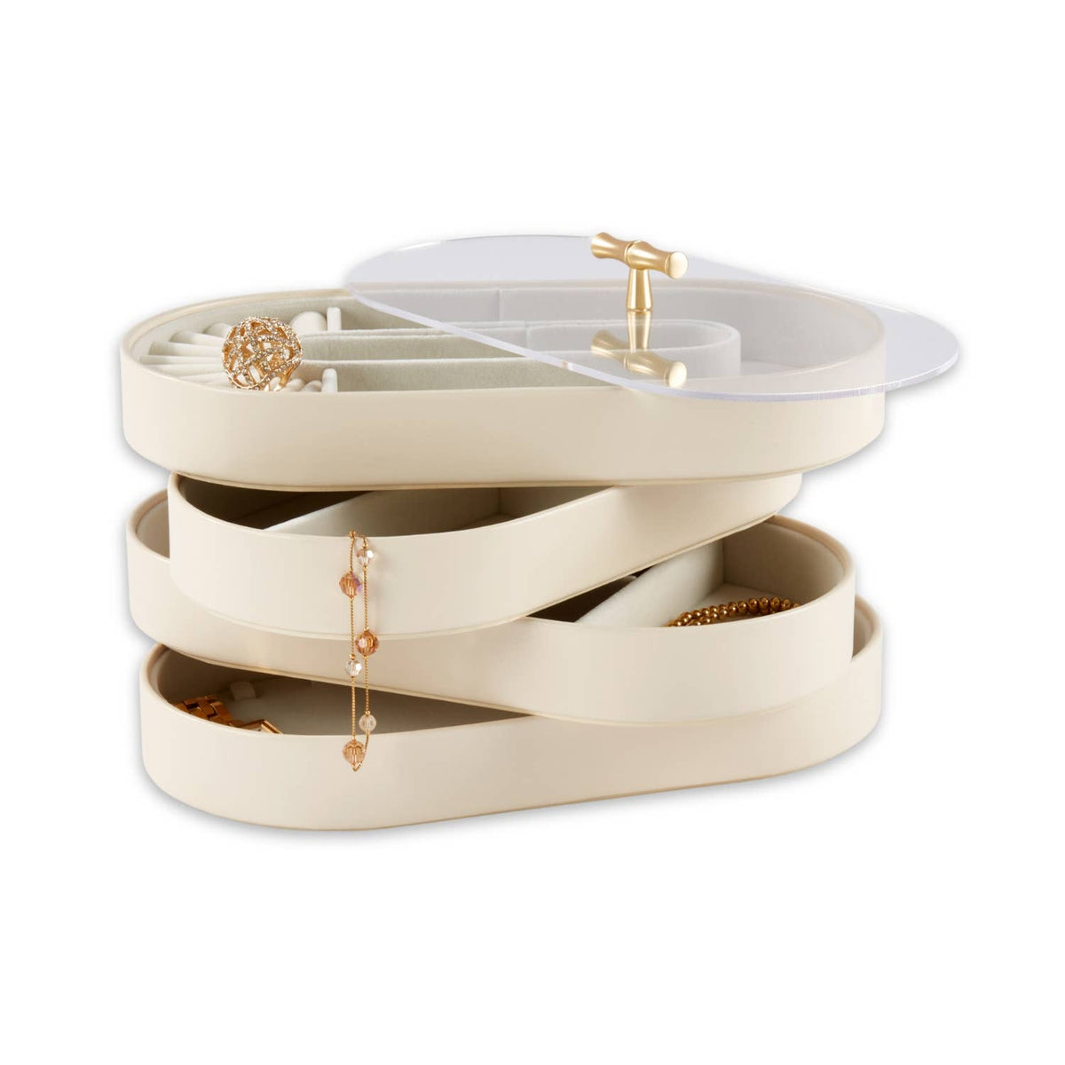 Personalized 4-tier Jewelry Tray Cream