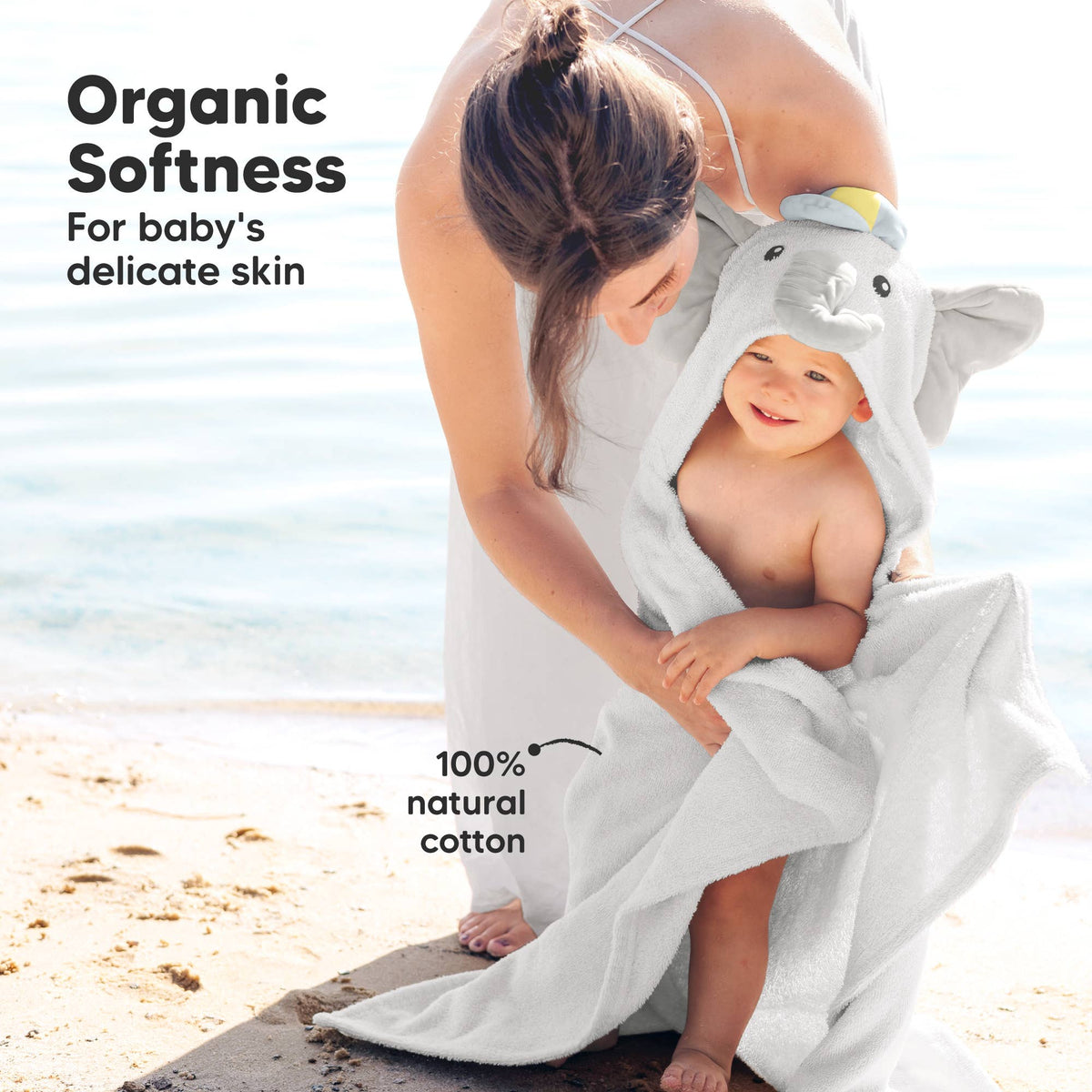 PERSONALIZED TERRY BABY HOODED TOWELS - Elephant