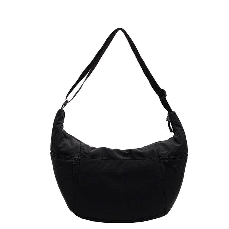 Casual Solid Color Nylon Shoulder Bag, black