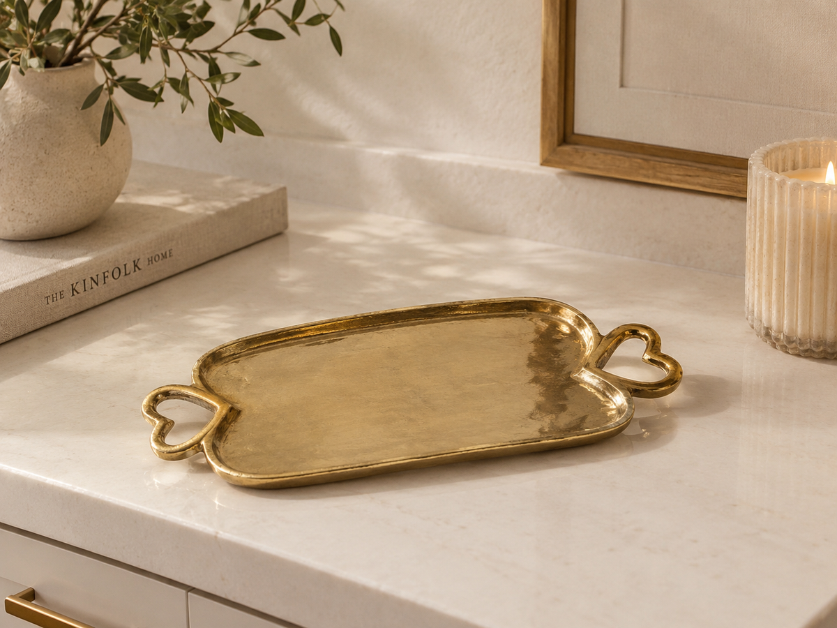 Gold tray with Heart Handle
