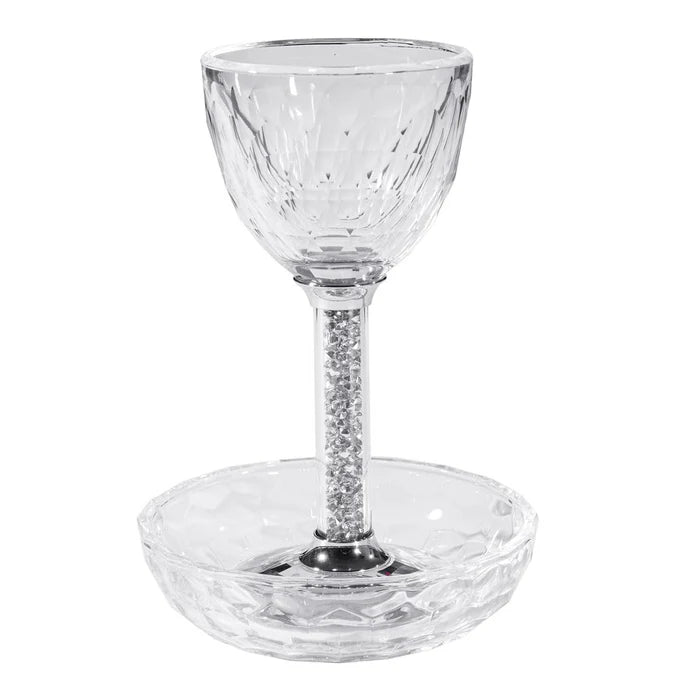 Coupe de Kiddouch en cristal ornée de pierres précieuses argentées