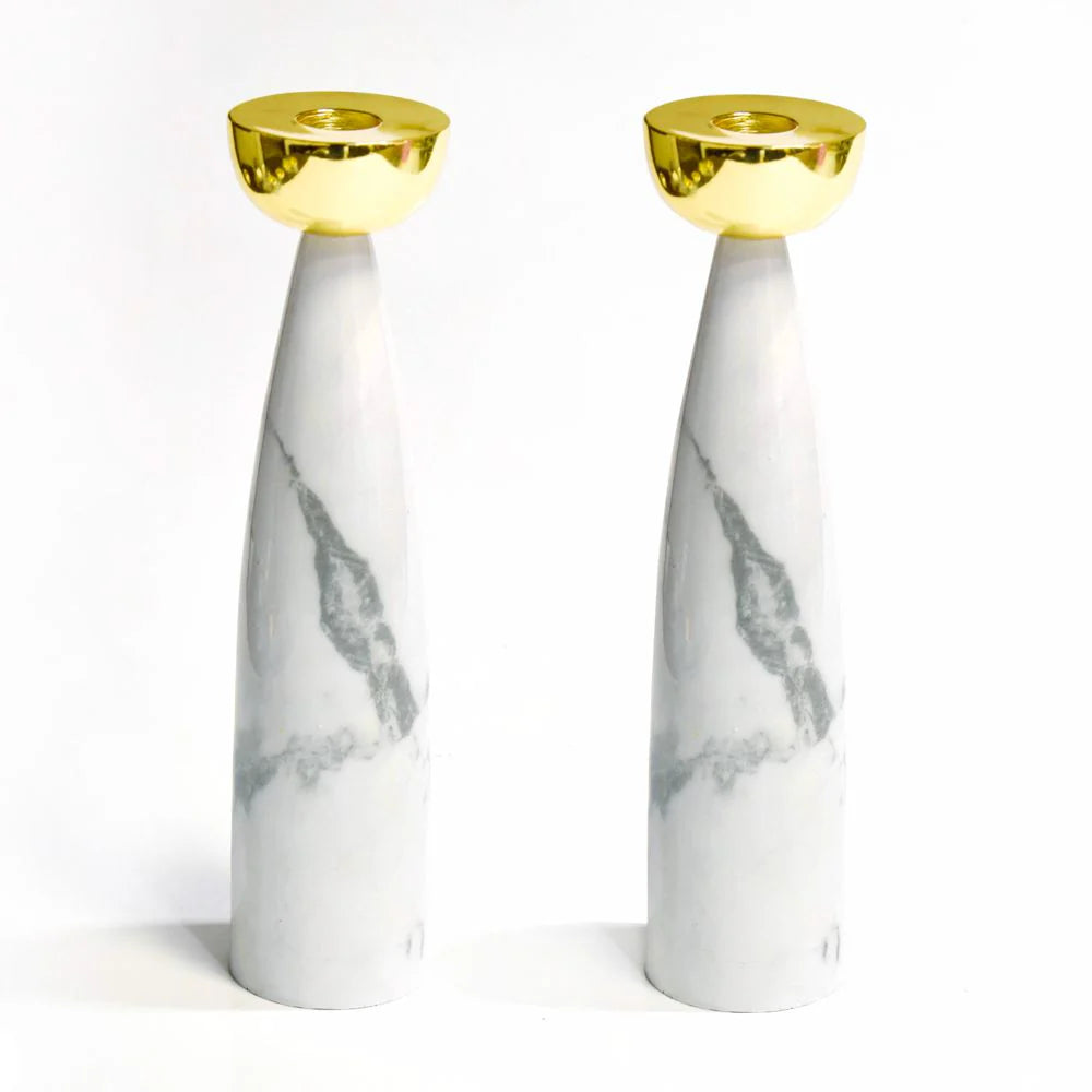 Bougeoirs - Marbre blanc doré