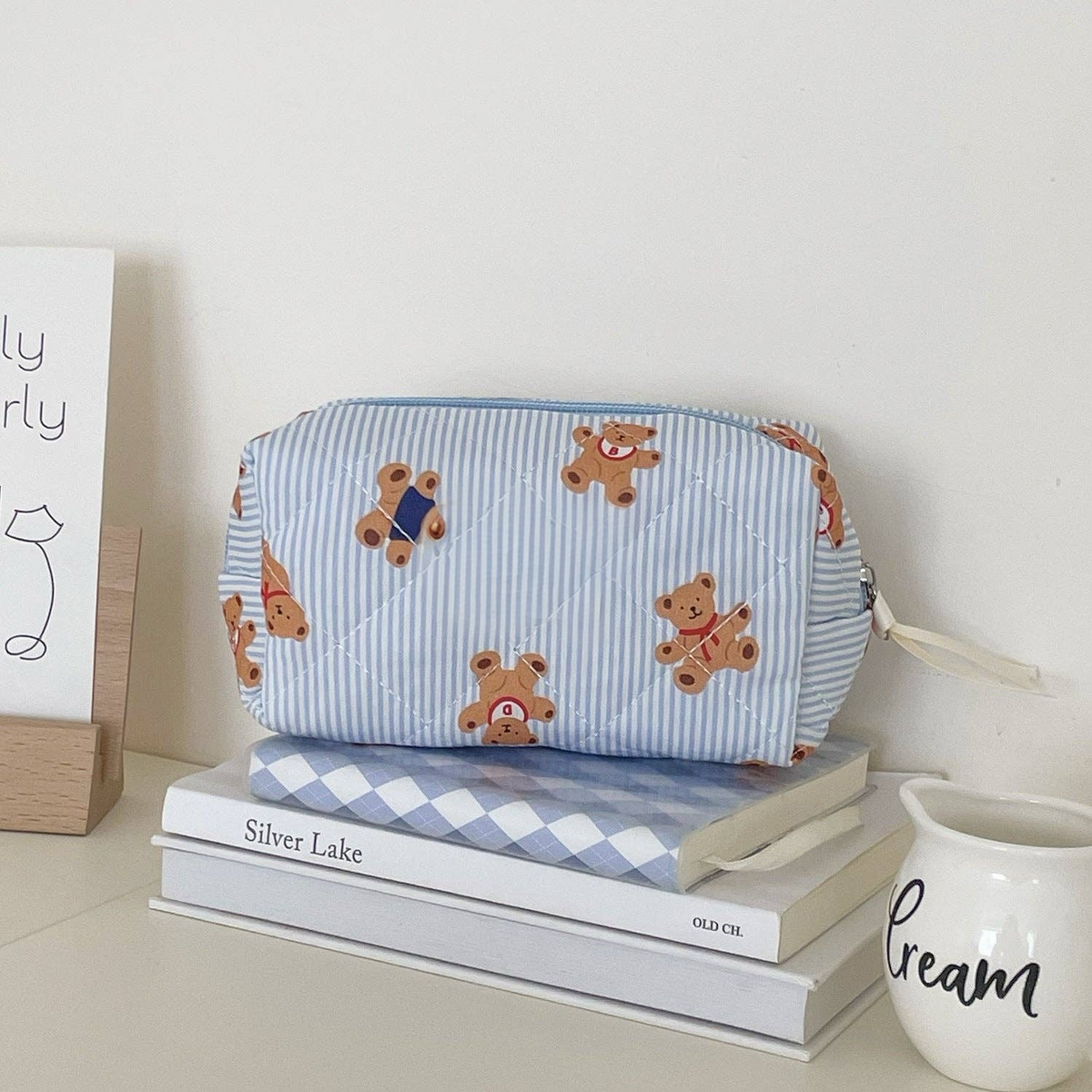 Bear Print Striped Bag: Blue Small