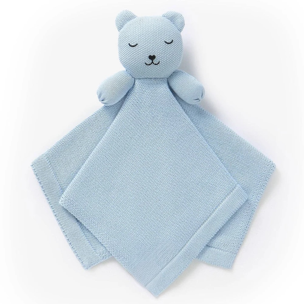 Organic Plush Lovey Security Blanket: Bear - Sky Blue