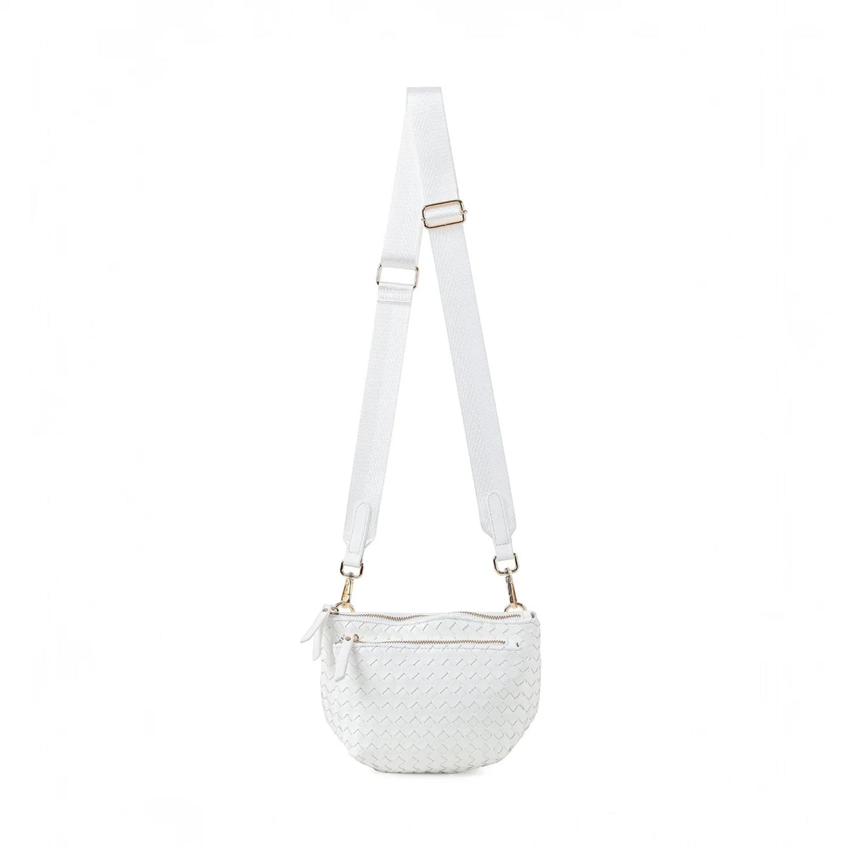 Woven vegan leather convertible crossbody - white