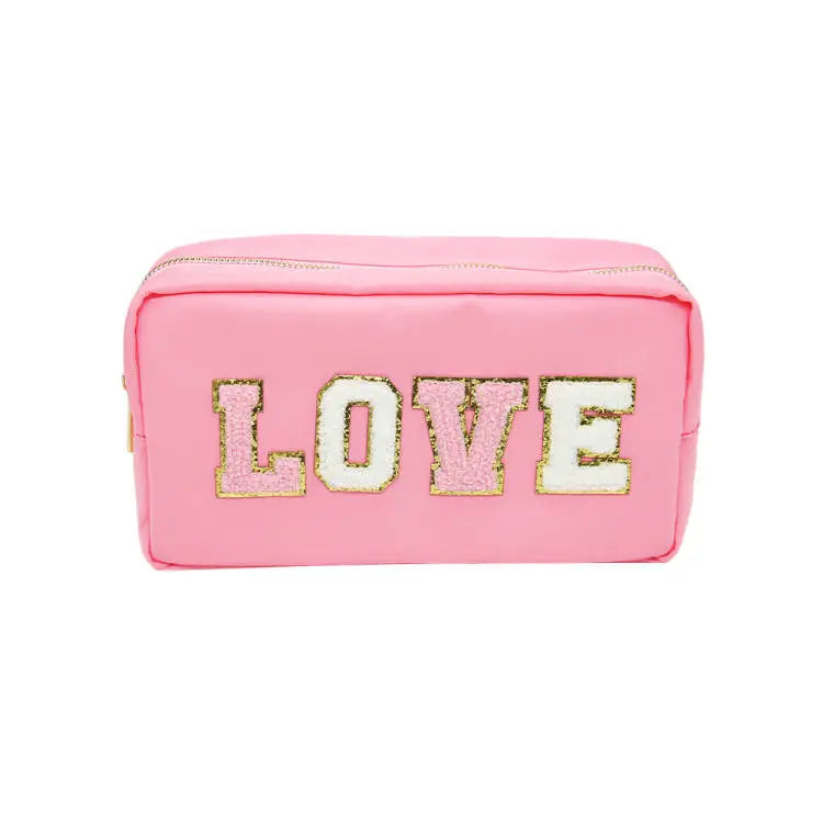 Nylon Cosmetic Bag, Pink Love Chenille