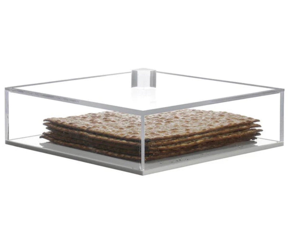 Boîte à matza en Lucite transparente avec base blanche - grande