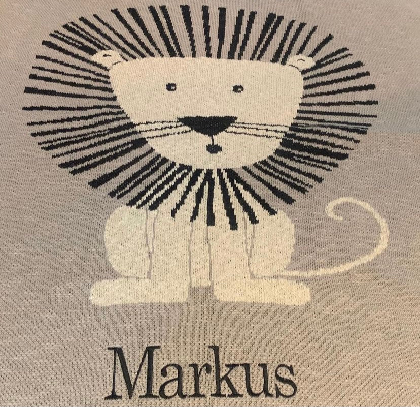 Couverture grise personnalisée - Lion