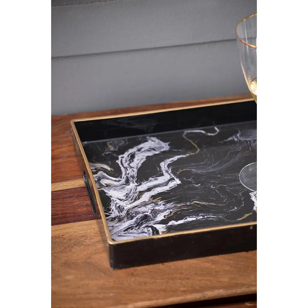 Black marble design decorative Tray - large