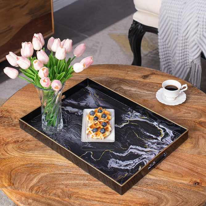 Black marble design decorative Tray - large