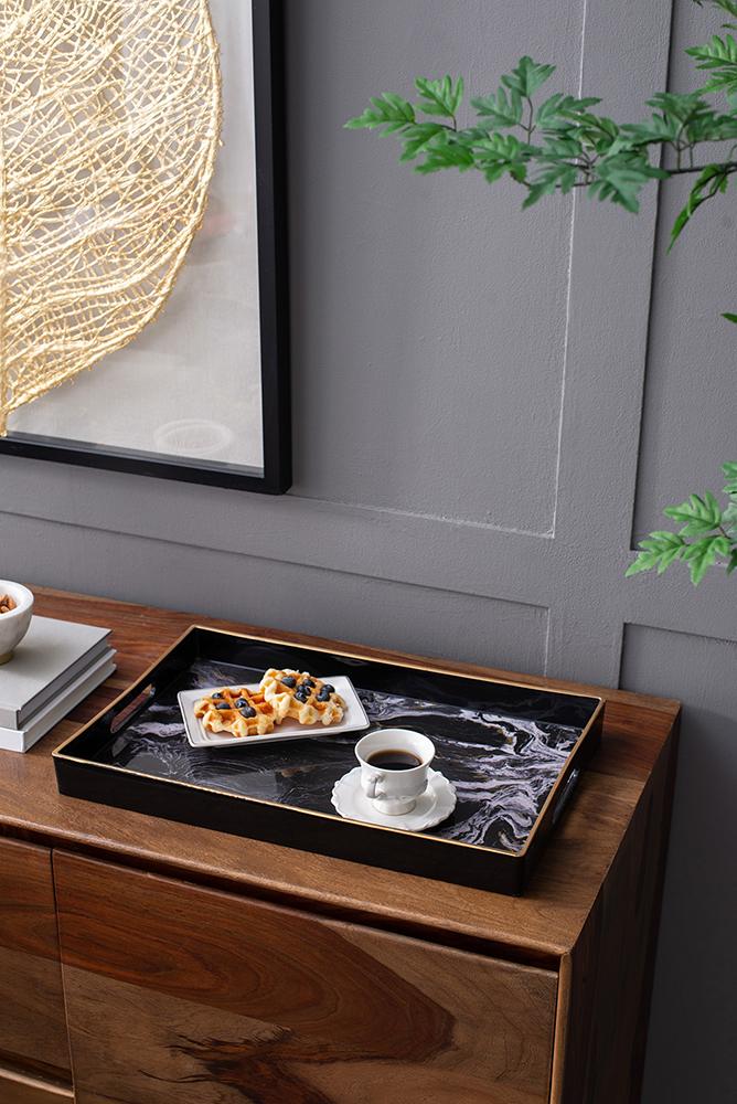 Black marble design decorative Tray - large