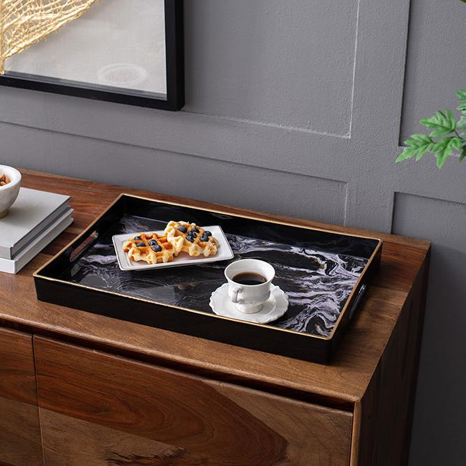 Black marble design decorative Tray - medium