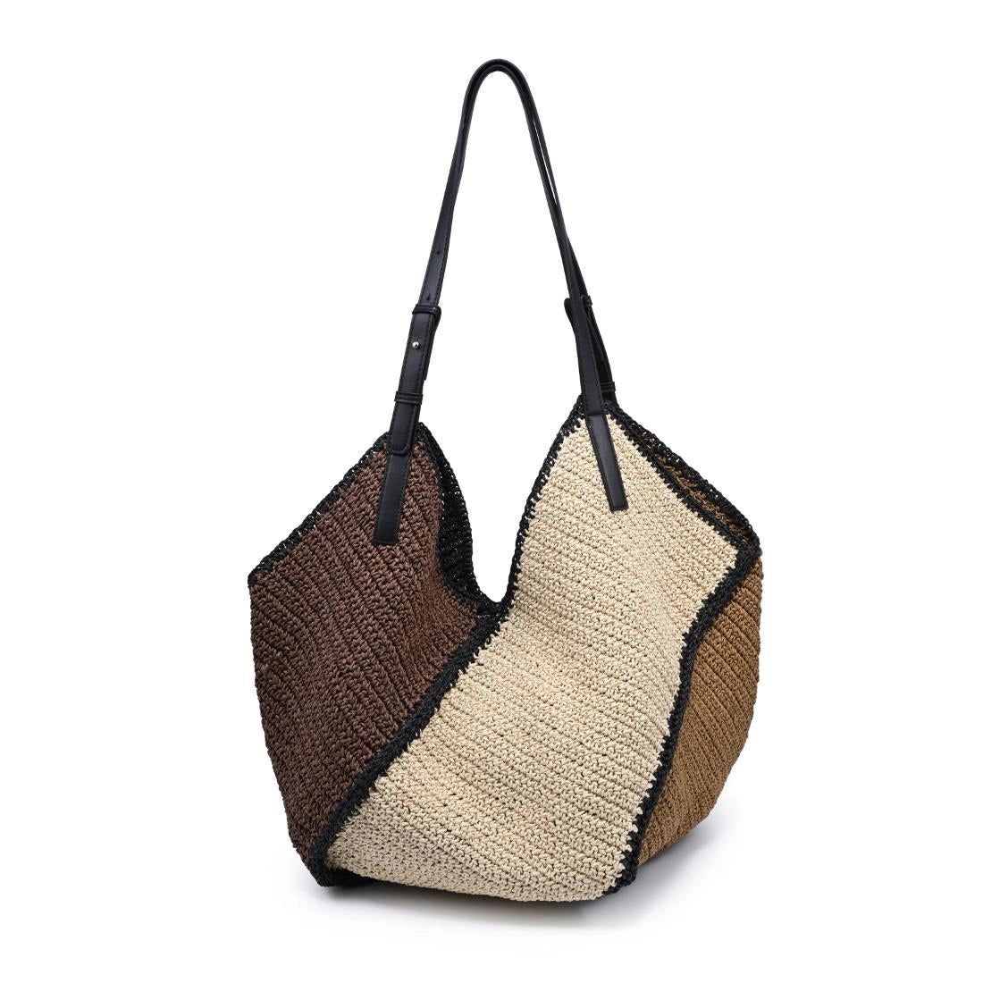 Cabas en raphia multicolore noir et naturel