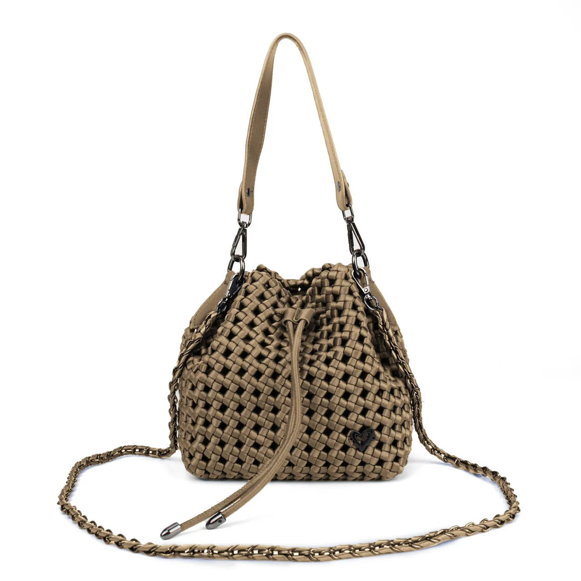 Woven Hand-Knotted Bucket Bag - taupe
