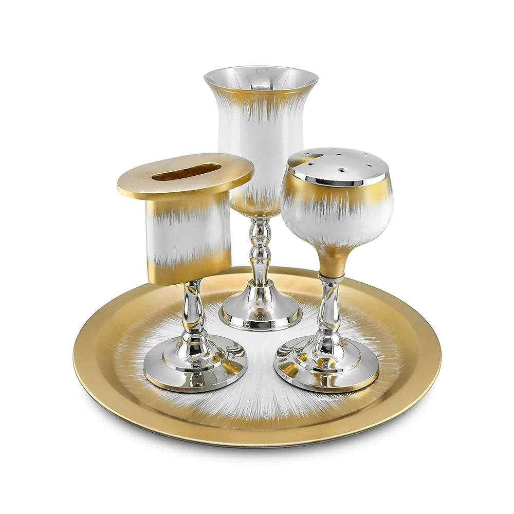 White enamel and gold streak havdalah Set - set of 4