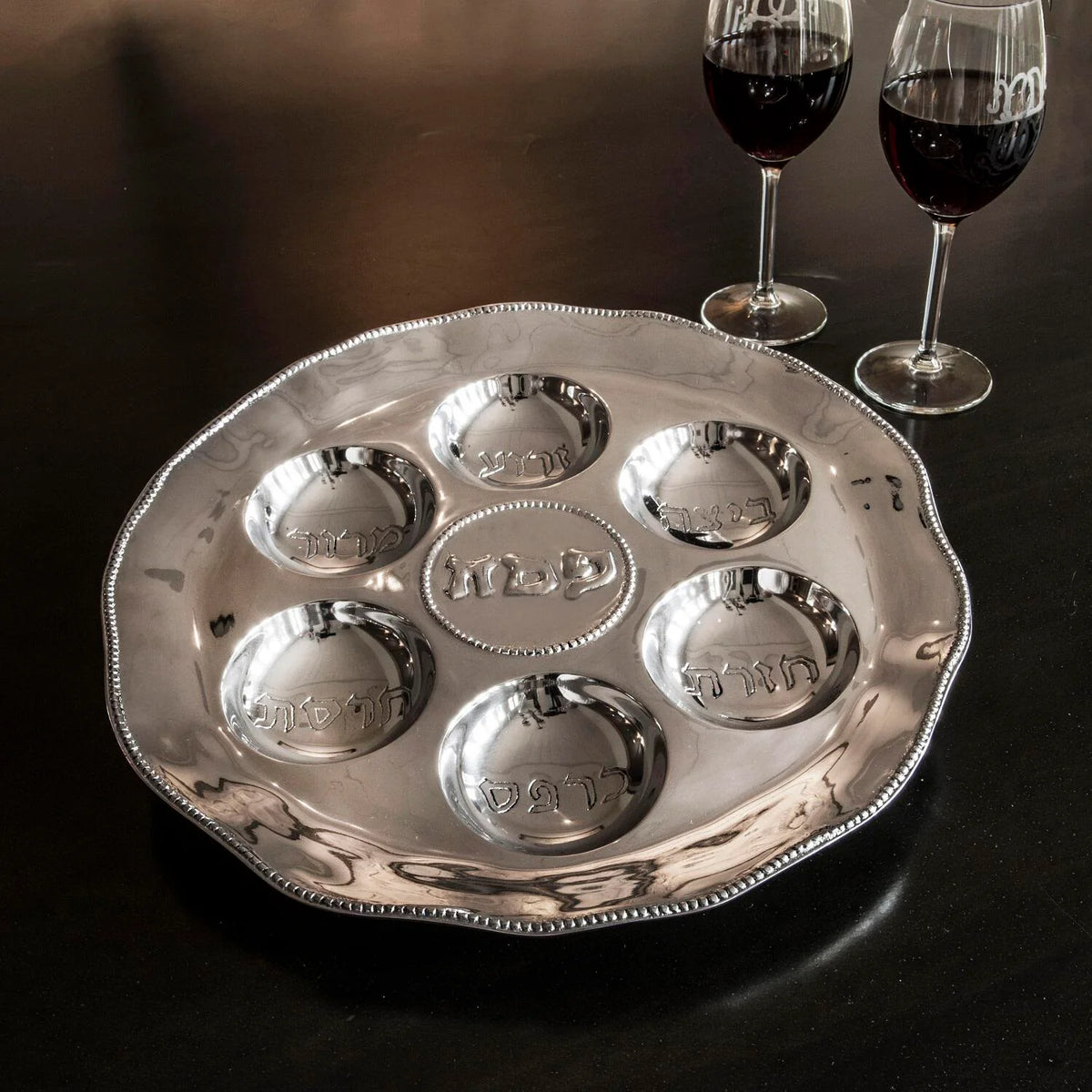 Beatriz ball silver Seder plate with pearls