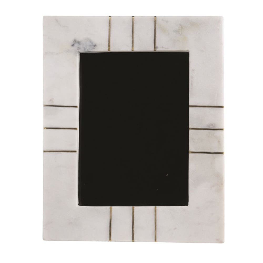 Cadre en marbre avec incrustations de laiton - Blanc opale 5" x 7"