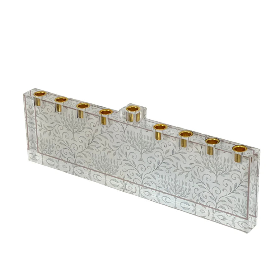 Menorah en Lucite ornée d'un motif de vigne de Hanoukka 