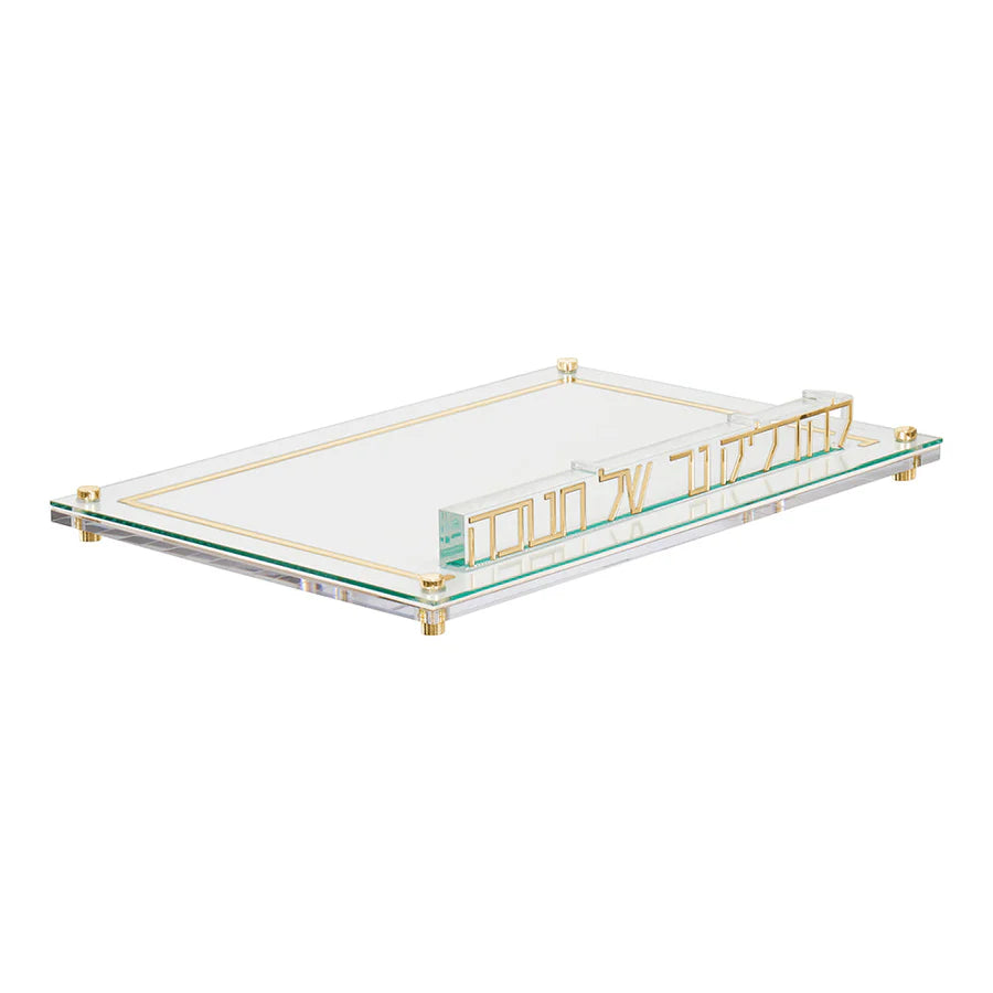 Plateau de Hanoukka en similicuir, lucite et or 