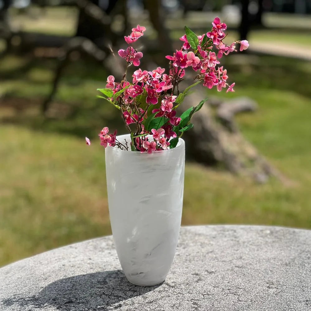 Resin white swirl tall vase