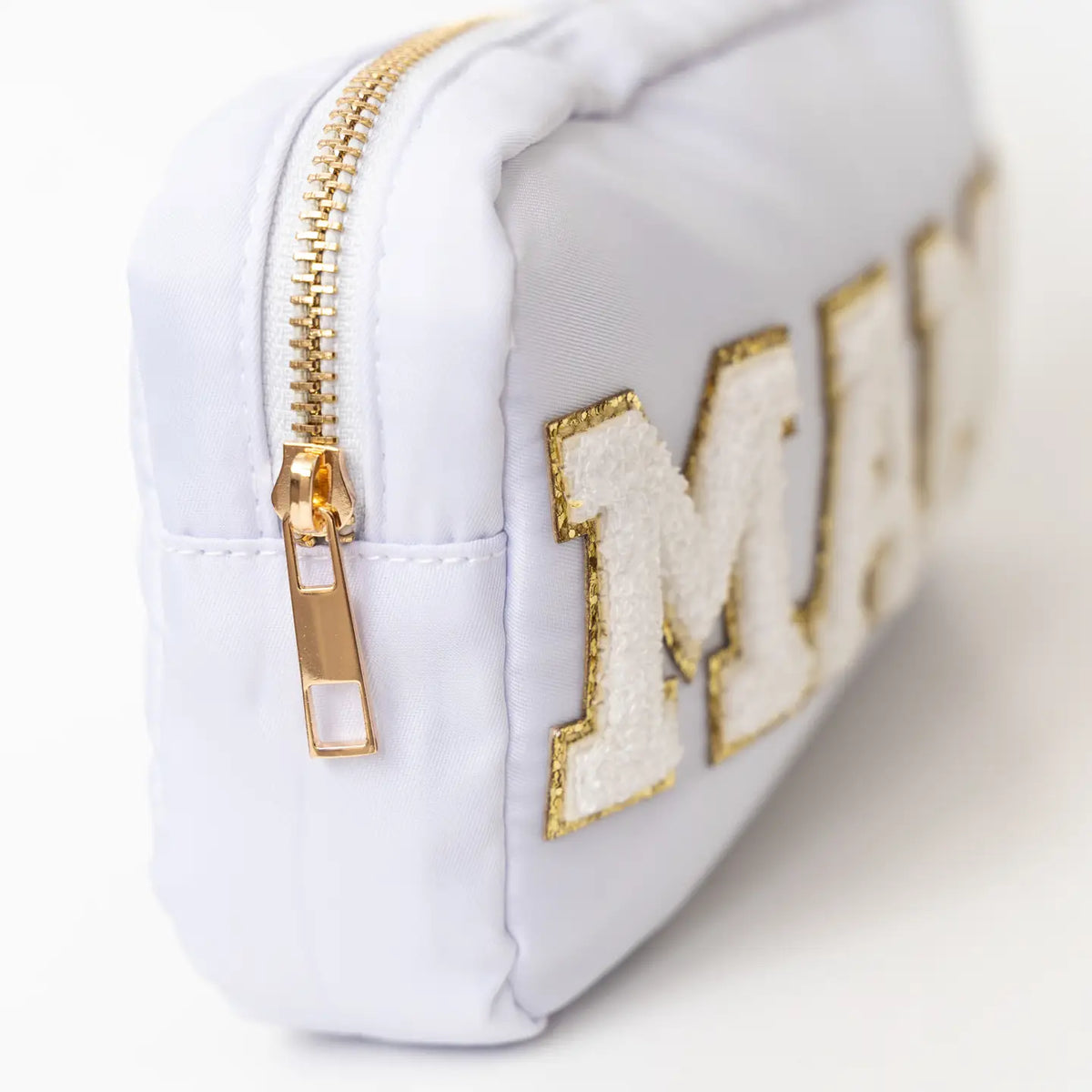Preppy Nylon Chenille “Mama” Travel Makeup Pouch