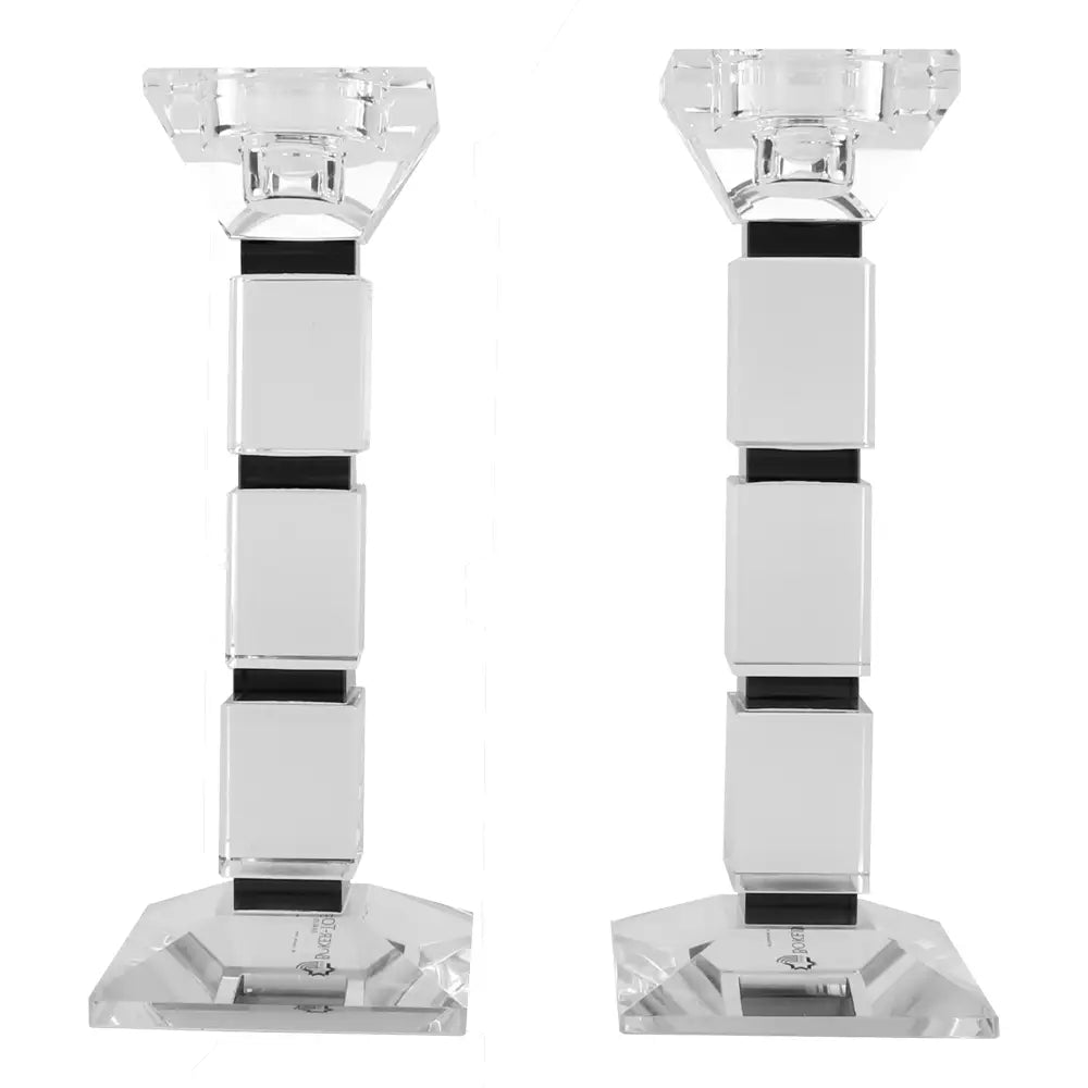 Lot de 2 bougeoirs en cristal de forme carrée, noir