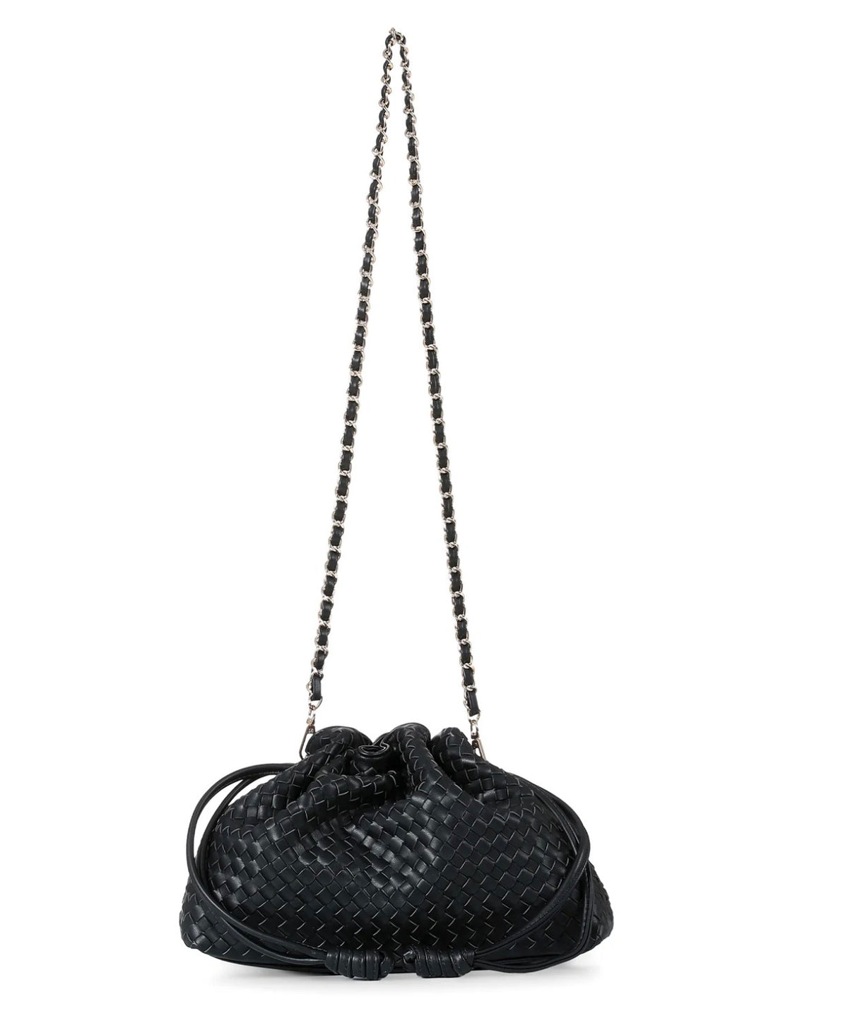 Sac bandoulière convertible à cordon en similicuir tissé – Noir